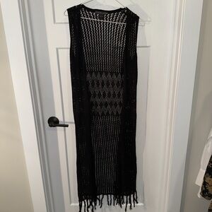 United States Sweaters Black Crochet Vest With Fringe